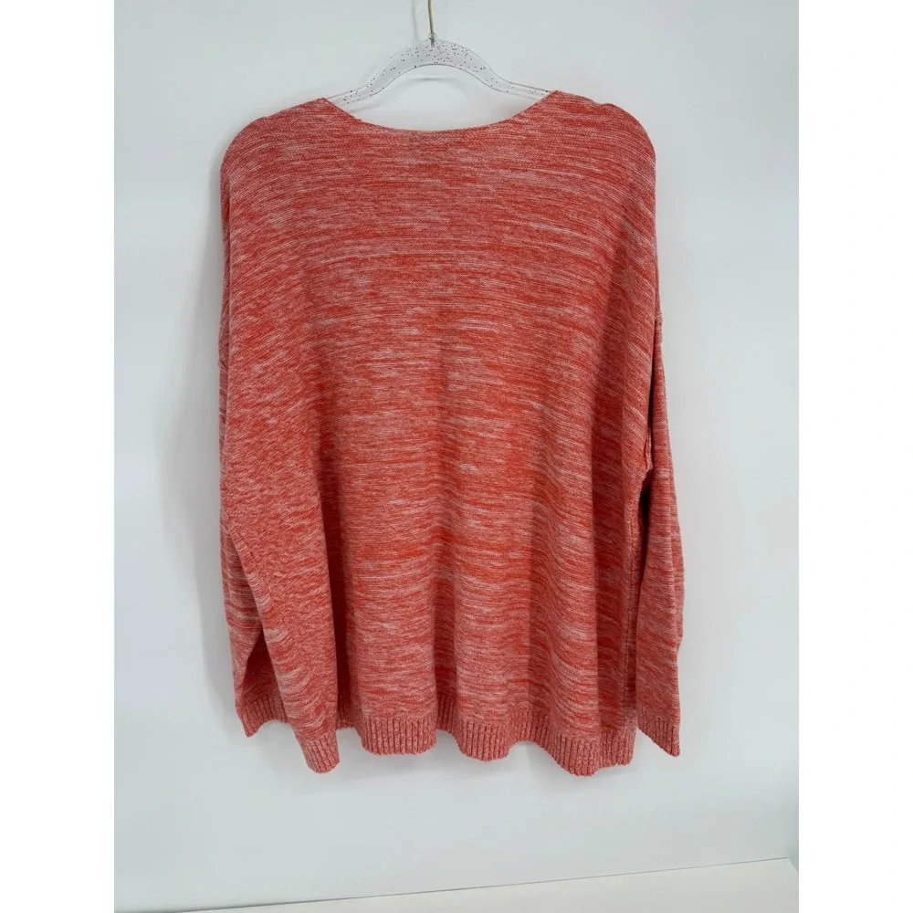 Lane Bryant Women Sz 26/28 Coral Marl Cotton V-Neck Open Knit Oversized Sweater